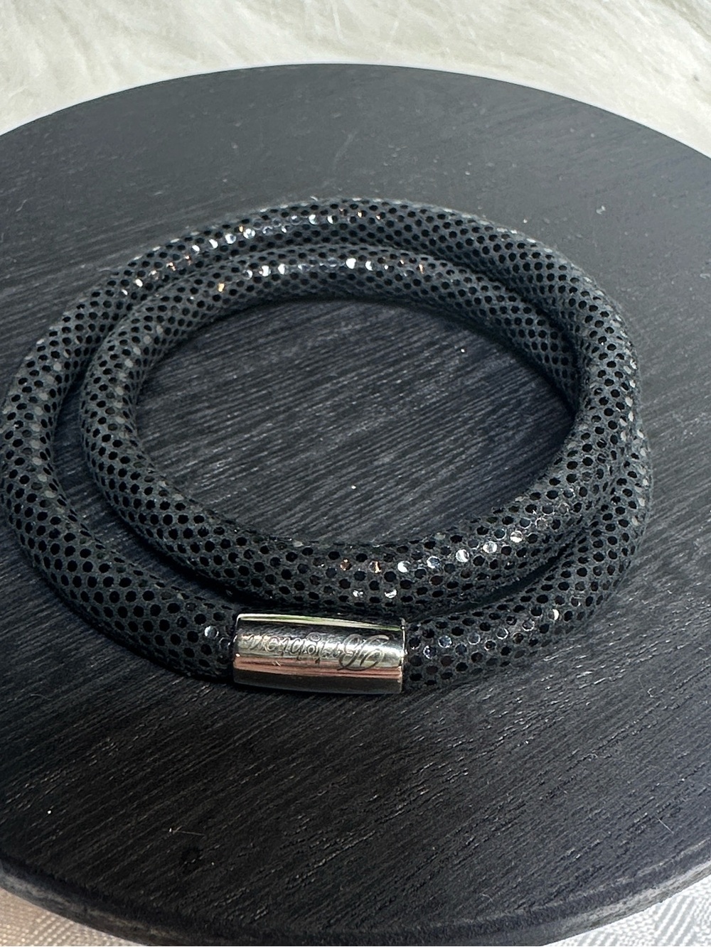 Brighton charm bracelet silver magnetic black double wrap leather